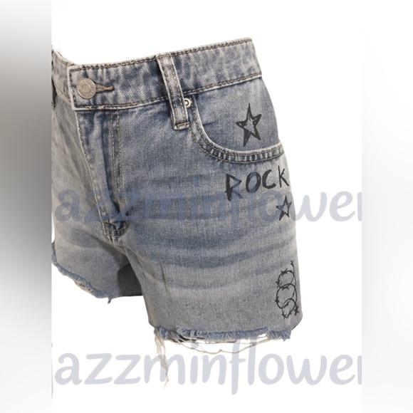 Playboy blue jeans shredded distressed hem bunny logo denim shorts size 11 new‎ - Picture 2 of 16